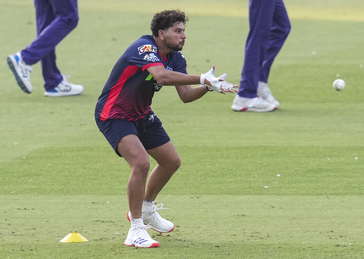 Kolkata: Delhi Capitals' Kuldeep Yadav during an Indian Premier League (IPL) 2026 T20 cricket match between Kolkata Knight Riders and Delhi Capitals, in Kolkata, West Bengal, Sunday, May 24, 2026. (PTI Photo/Manvender Vashist Lav)(PTI05_24_2026_000710B) *** Local Caption ***
