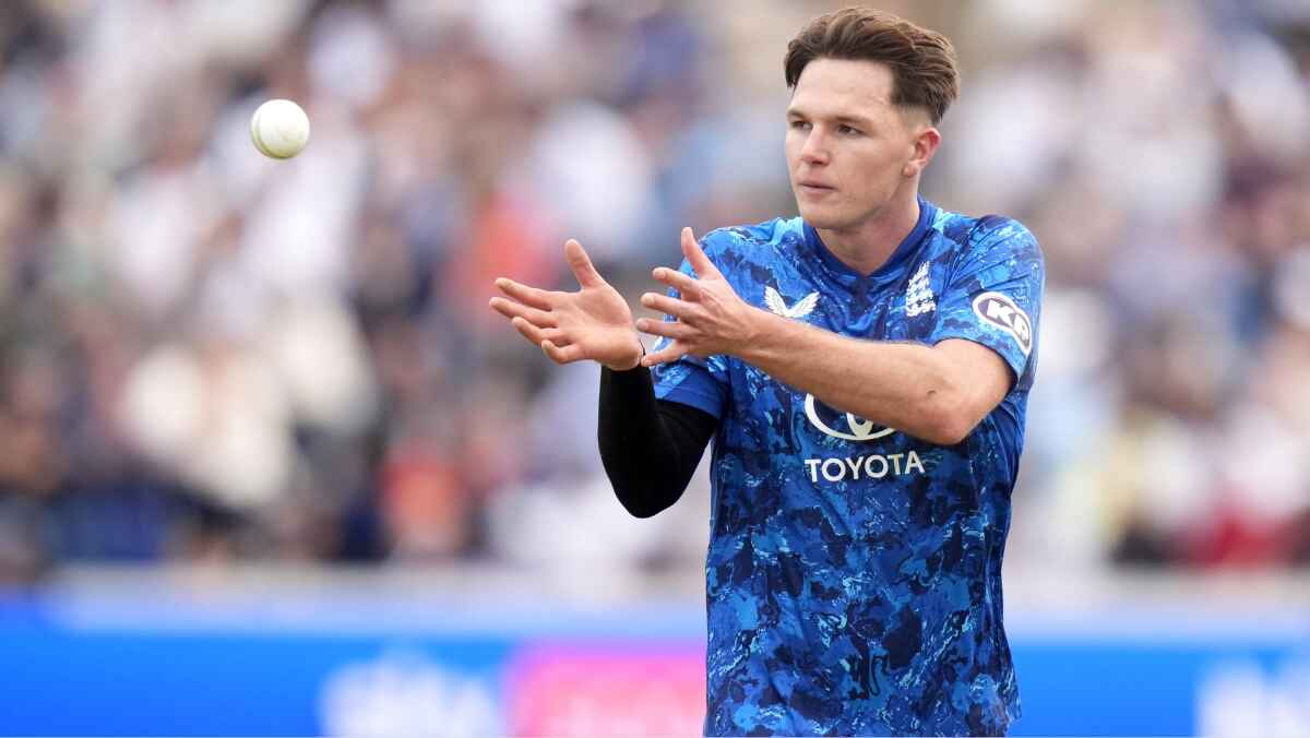 Sonny Baker catches the ball during his ODI debut.
