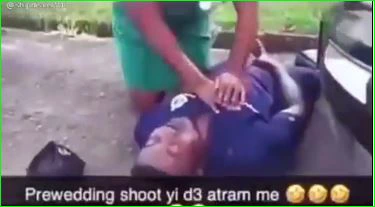 A policeman shocks his girlfriend by pretending to be dead in order to propose to her.