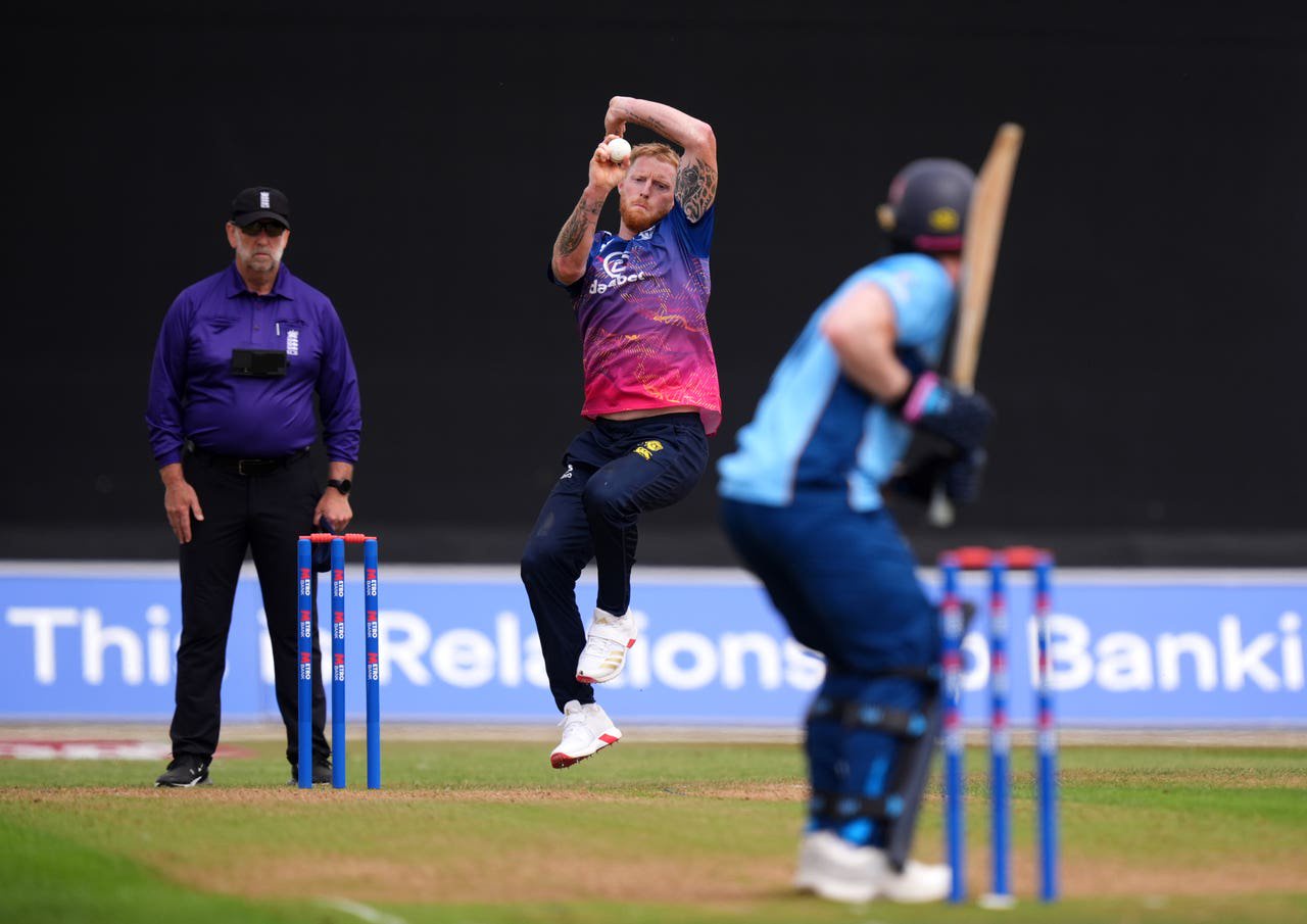 Ben Stokes, centre, bowls for Durham against Derbyshire