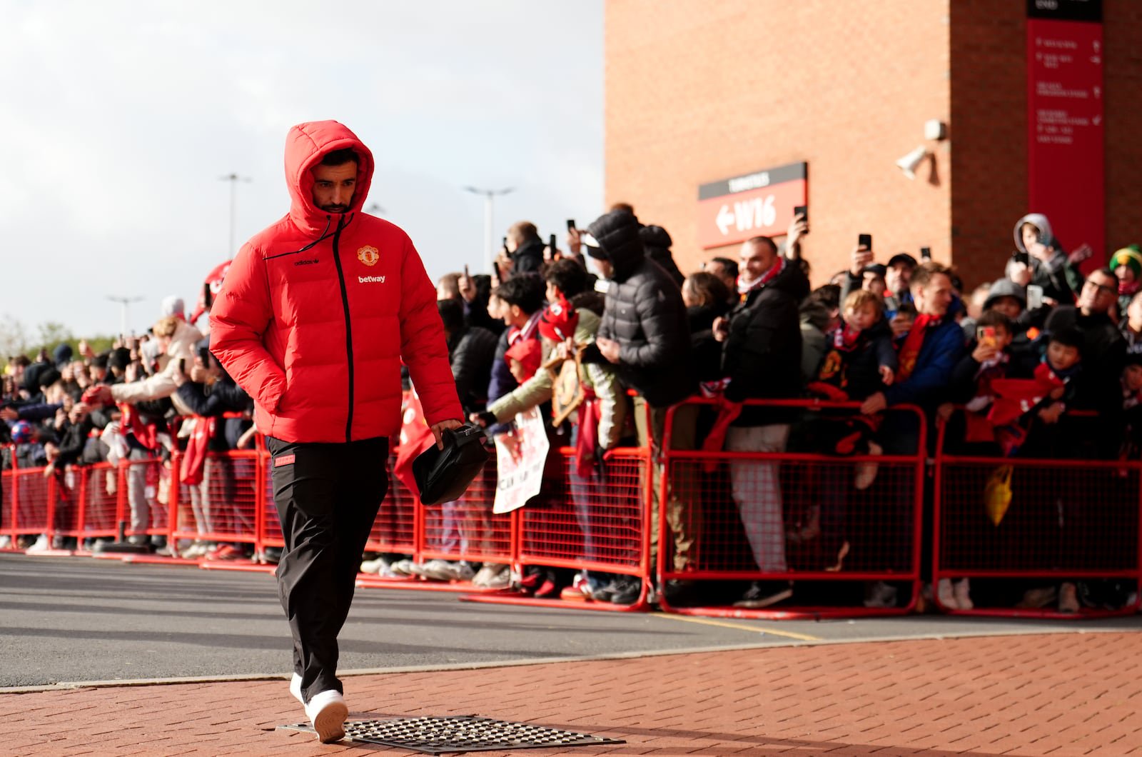 Manchester United's Bruno Fernandes arrives at Old Trafford ahead of the Premier League game against Bournemouth. Photograph: Martin Rickett/PA
