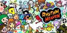 Art showing a hodgepodge of cartoony characters from DS game Rhythm Heaven.