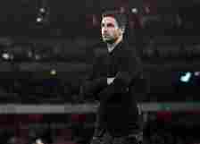 Arsenal manager Mikel Arteta during the Premier League match between Arsenal FC and Chelsea FC at Emirates Stadium on April 23, 2024 in London, Eng...