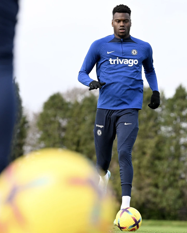 Benoit Badiashile train with Chelsea team mates for the first time ahead of FA Cup tie with Man City