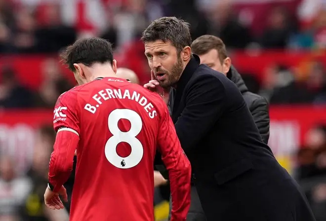 File photo dated 17/01/26 of Bruno Fernandes and Michael Carrick. Manchester United head coach Michael Carrick and captain Bruno Fernandes have held clear-the-air talks.