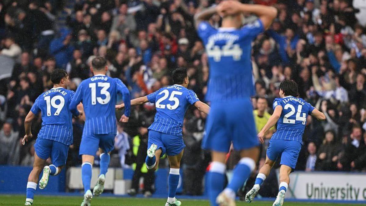 Brighton celebrate a goal from Diego Gomez