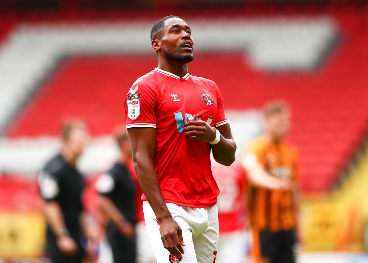 Chuks Aneke of Charlton Athletic after Charlton Athletic missed out on the play offs despite winning the match following  the Sky Bet League One match between Charlton Athletic and Hull City