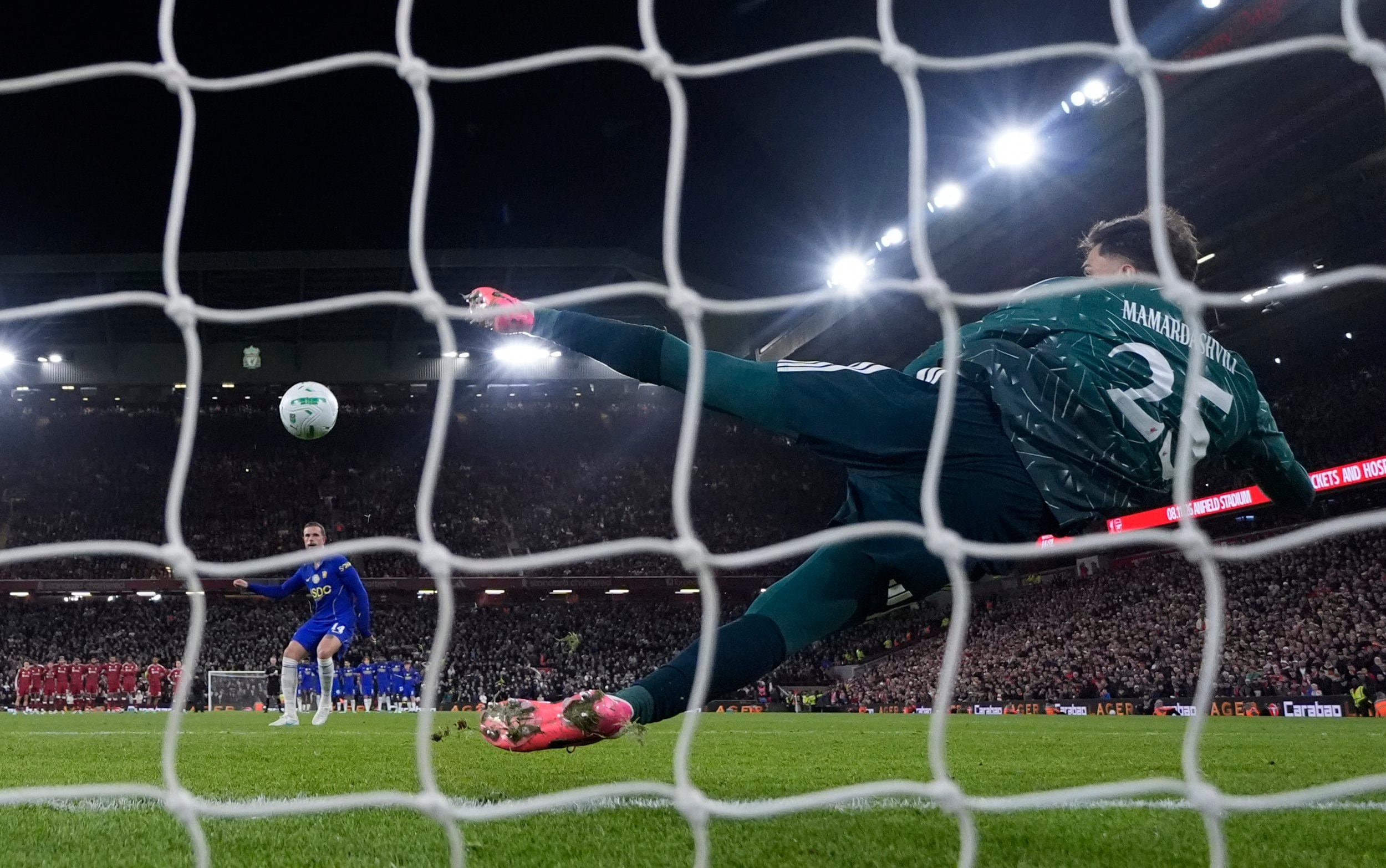 Chelsea's Jordan Henderson scores his penalty in the shoot out after the Carabao Cup, fourth round match at Anfield, Liverpool