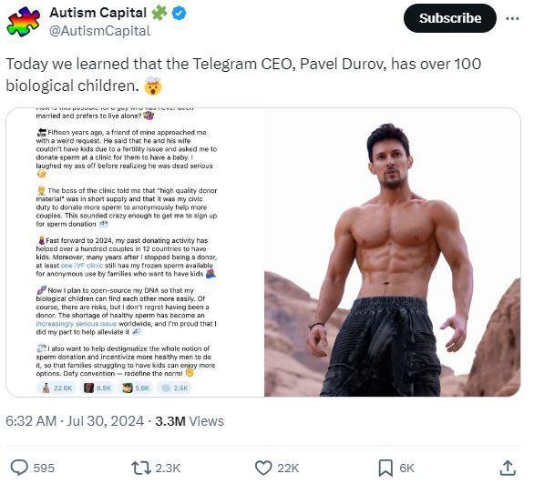 Cerita Pavel Durov dan 100 anak biologisnya.