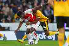 Arsenal winger Bukayo Saka in Premier League action vs Wolves