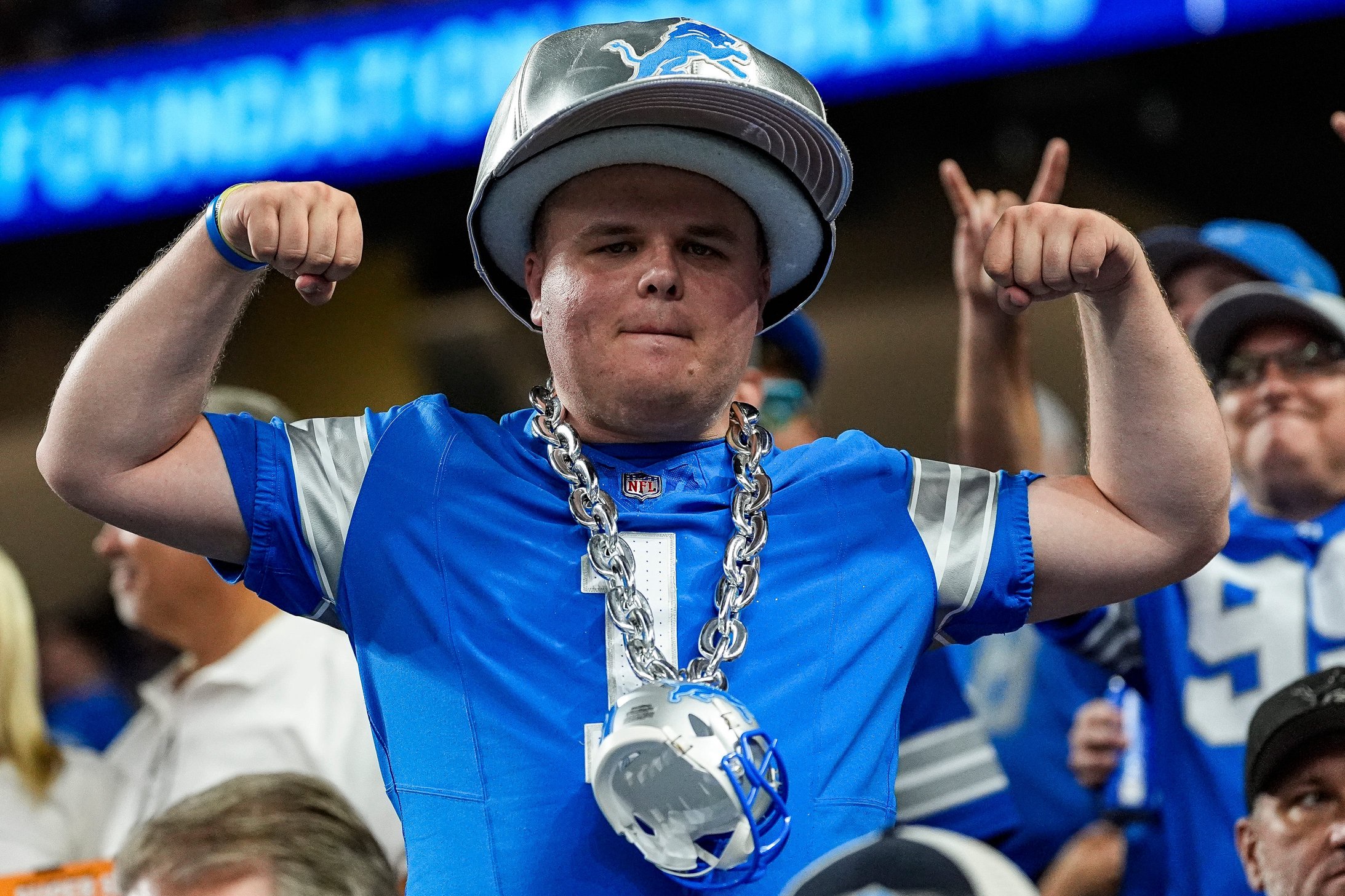 Detroit Lions fans cheer on against New Orleans Saints during the second half at Ford Field in Detroit on Sunday, Sept. 13, 2026.