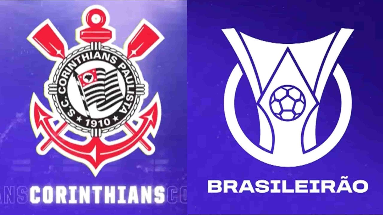 Foto montagem do logo do Corinthians e logo do Brasileirão na Record