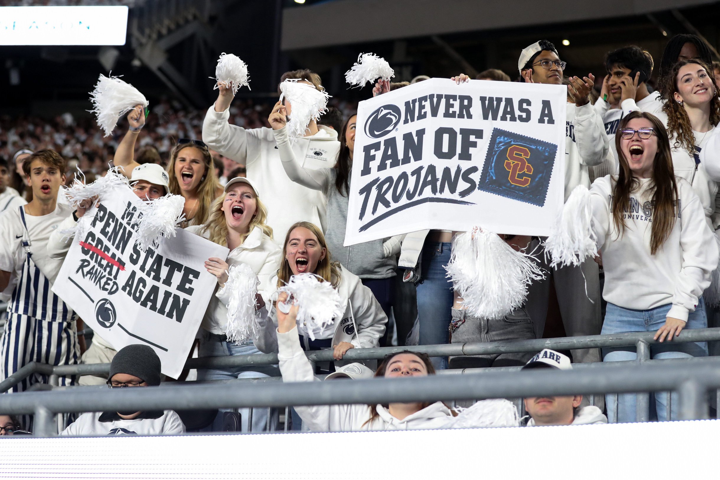 Oct 10, 2026; University Park, Pennsylvania, USA;  Penn State Nittany Lion fans cheer during the third quarter against the Southern California Trojans at West Shore Home Field at Beaver Stadium.  Mandatory Credit: Matthew O'Haren-Imagn Images