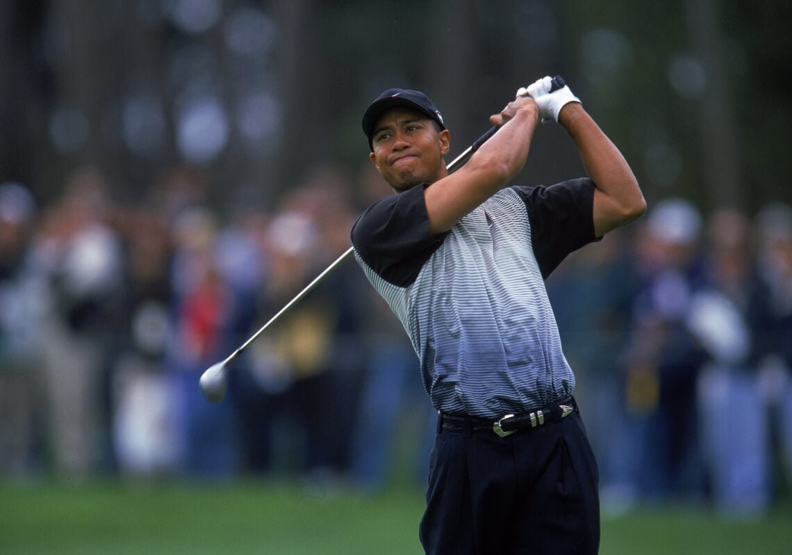 Tiger Woods hits a shot during the 2000 AT&T Pebble Beach Pro-Am