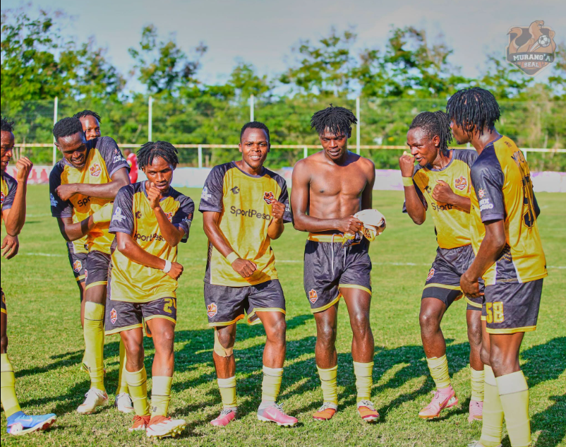 Murang'a Seal players celebrate one of their league goals against Posta Rangers. PHOTO/https://www.facebook.com/murangaseal/photos