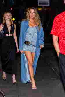Blake Lively wore the double denim ensemble for dinner in New York's Greenwich Village