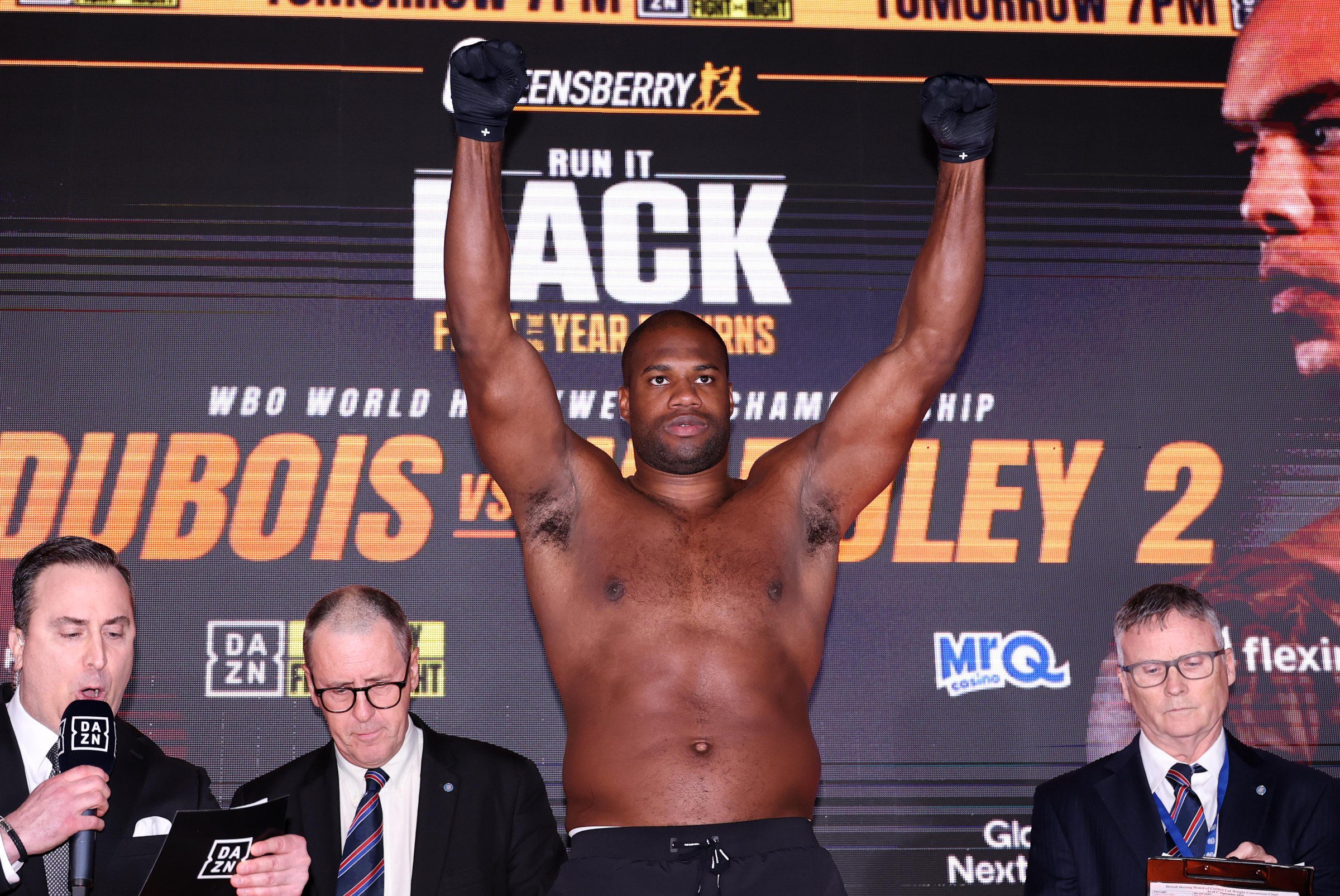 LONDON, ENGLAND - OCTOBER 16: Daniel Dubois poses for a photo before the WBO World Heavyweight Title fight against Fabio Wardley during the Daniel Dubois v Fabio Wardley 2: Run It Back weigh in at Old Spitalfields Market on October 16, 2026 in London, England. (Photo by Richard Heathcote/Getty Images)