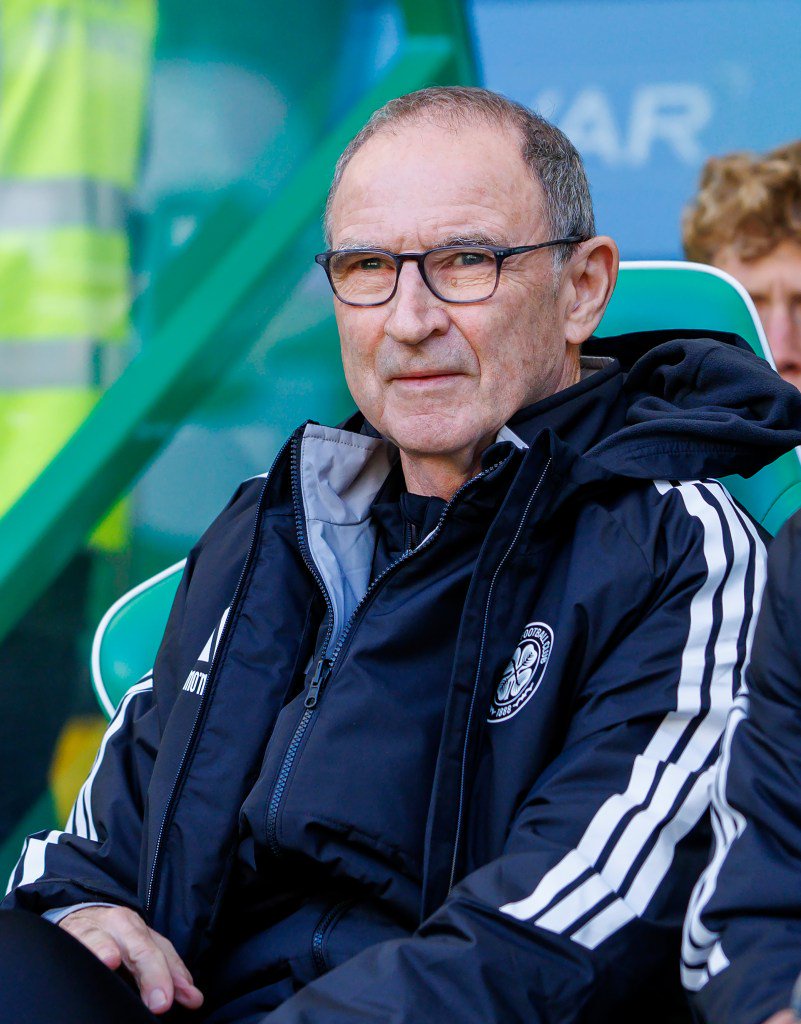 Martin O'Neill watching from the bench during a match between Celtic and Hearts.