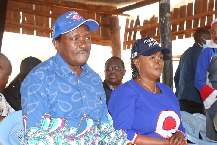 Wiper leader Kalonzo Musyoka and Machakos governor aspirant Wavinya Ndeti on July 14,2022.