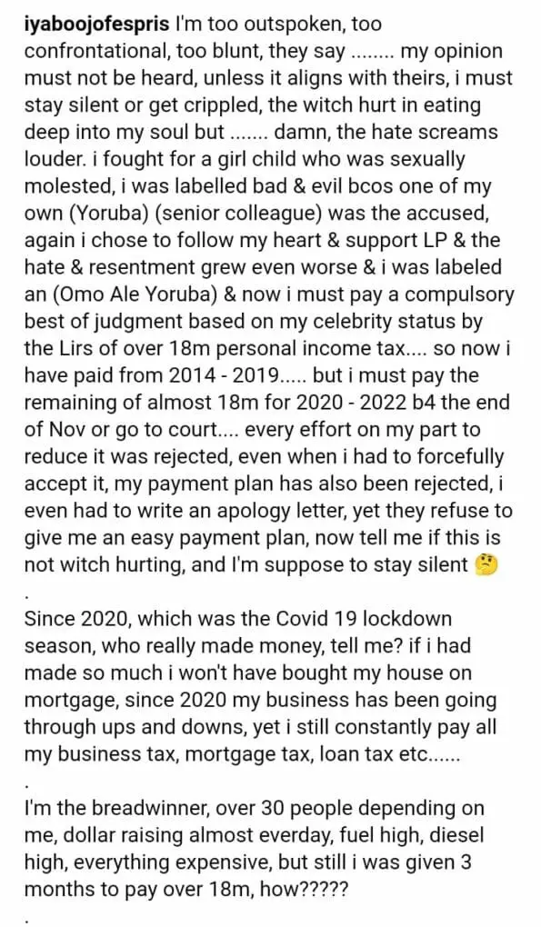 Iyabo Ojo laments over her expenses