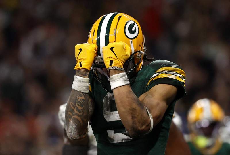 American Football – NFL – Philadelphia Eagles v Green Bay Packers – Corinthians Arena, Sao Paulo, Brazil – September 6, 2024 Green Bay Packers’ Christian Watson reacts REUTERS/Carla Carniel