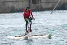 The Olympic champion smiled enthusiastically after winning The Crossing Calvi Monaco Water Bike Challenge on September 13, 2020