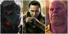 Featured image for an article titled "10 Coolest MCU Villains, Ranked"; a split image depicts Loki, Ultron, and Thanos.