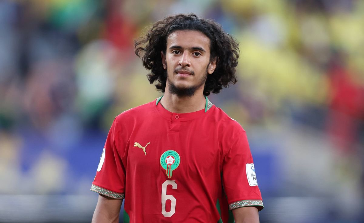 EAST RUTHERFORD, NEW JERSEY - JUNE 13: Morocco's Ayyoub Bouaddi during the FIFA World Cup 2026 Group C match between Brazil and Morocco at New York New Jersey Stadium on June 13, 2026 in East Rutherford, United States. (Photo by Rob Newell - CameraSport via Getty Images)