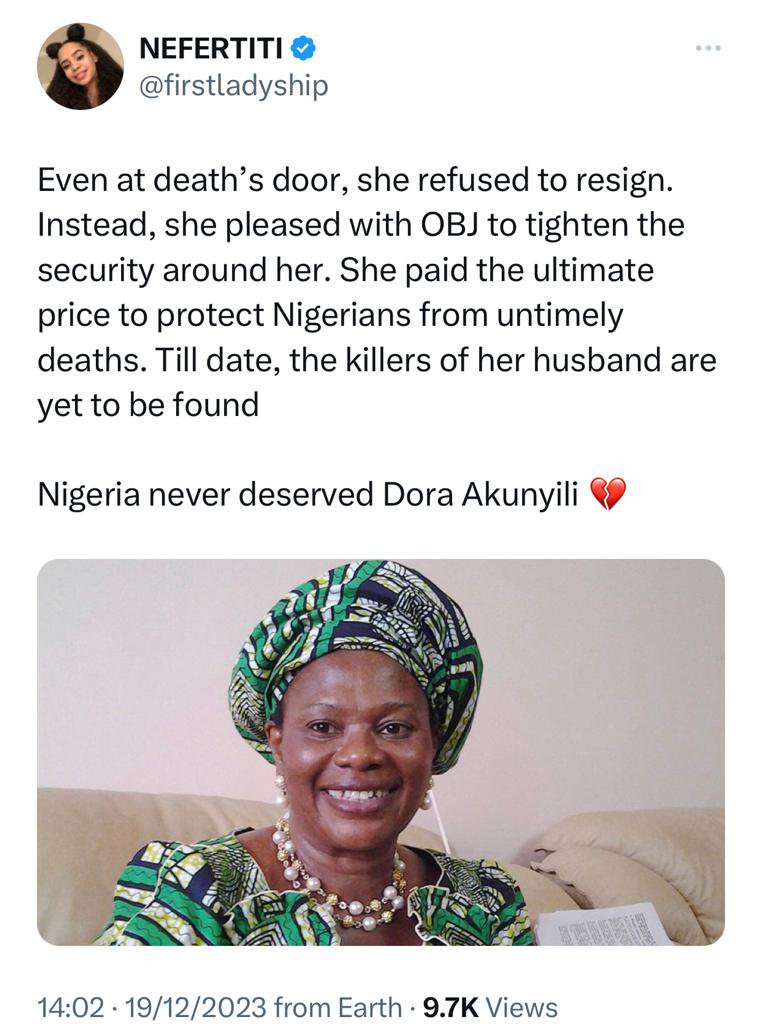 Nigerians pay glowing tribute to ex-NAFDAC boss, Dora Akunyili, days after agency uncovered factories produce fake drinks were uncovered