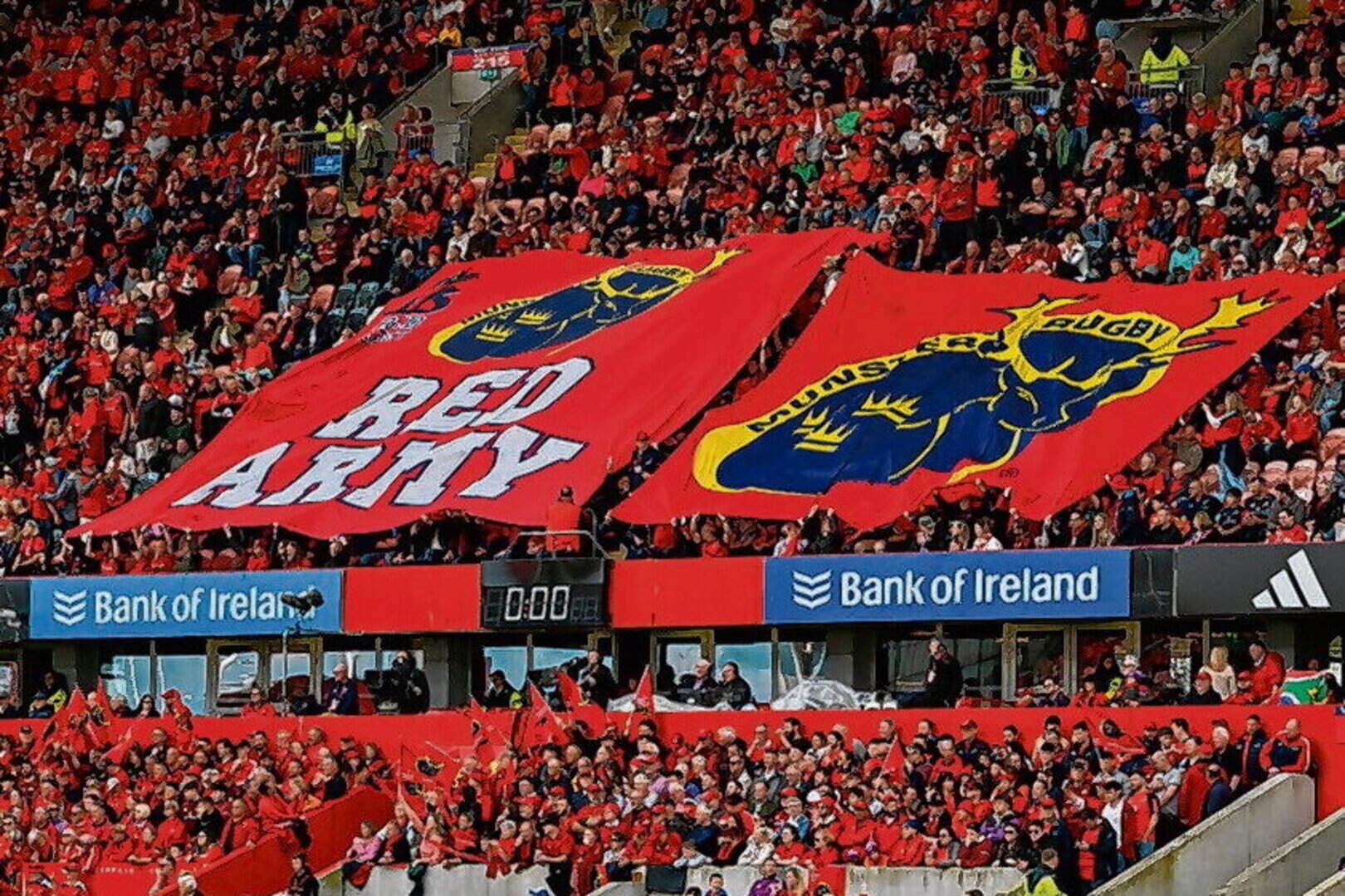 Munster supporters before the United Rugby Championship semi-final match between Munster and Glasgow Warriors at Thomond Park 