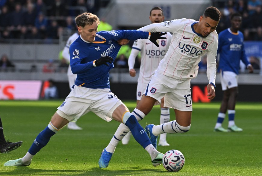 Everton's James Garner vs. Morgan RogersPHOTO/@premierleague/X