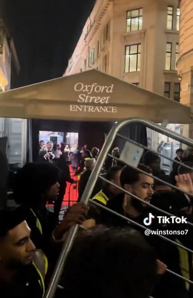 Footage shared on social media showed crowds being forced back by security as they attempted to gain access to the Ballon d'Or red carpet at the London Palladium (Source: TikTok: @winstonso7)