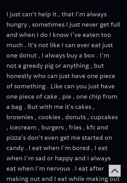 Tracy tells her sad story about how she became overweight by eating too much.