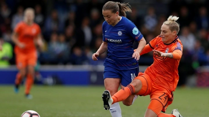 On target: Fran Kirby (centre) pictured in the Women's Champions League in 2019