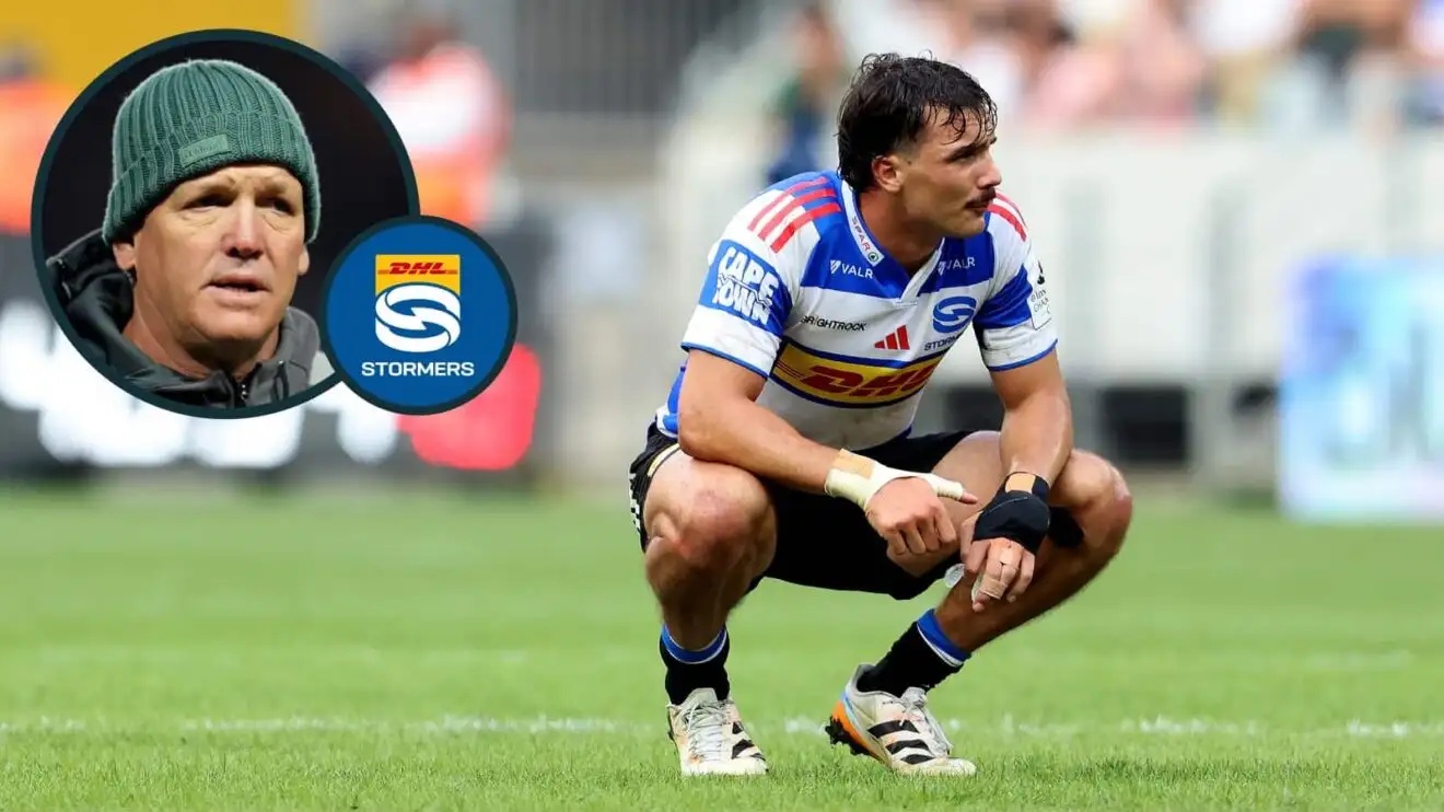 Stormers centre Jonathan Roche (Credit INPHO/Steve Haag Sports/EJ Langner/EPCR Rugby) and an inset of director of rugby John Dobson.