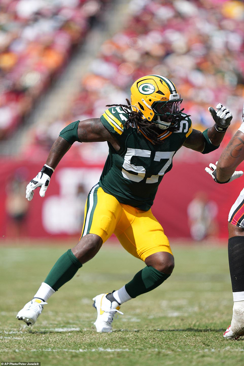 In addition to Barnes, Green Bay's Brenton Cox Jr also received a roughing-the-passer penalty as well on Sunday. Furthermore, the Packers' Davonte Wyatt was also flagged for a personal foul after tackling a ball carrier into an official. It's unclear if he could hear if the play had been whistled dead beforehand. 'We ruled that the play was over,' Moore told a pool reporter after the game. 'I can't honestly hear if there was a whistle or not, but the tackler made the tackle, the play was over. Then, there was an additional action, and he basically tackled him again with force after the play was over.'