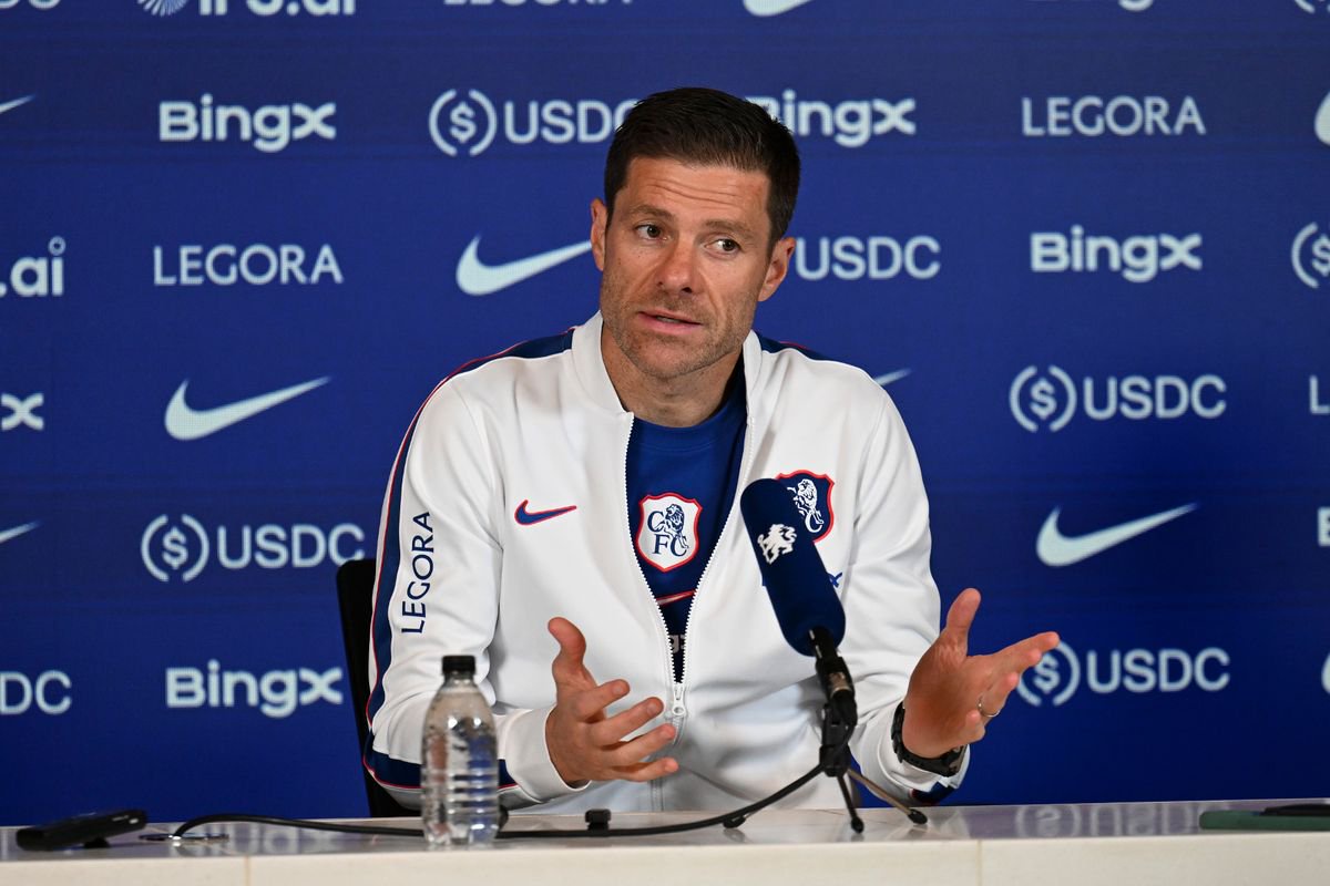 Xabi Alonso speaks with the media