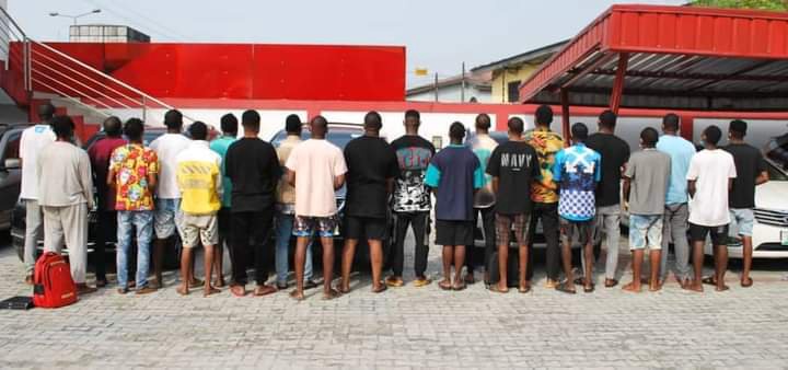 EFCC Arrests 22 Suspected Yahoo Boys In Asaba, Recovers 16 Exotic Cars [Photos]