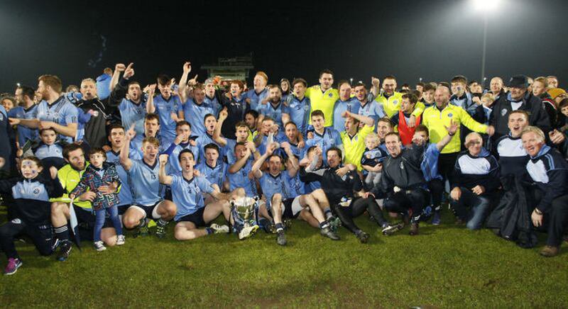Killyclogher&rsquo;s players celebrate after seeing off Coalisland in the Tyrone SFC final replay at Healy Park in Omagh on Friday night<br />Picture by Jim Dunne&nbsp;