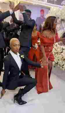 Moment James Brown steals the show at Sir Balo's white wedding (Video)