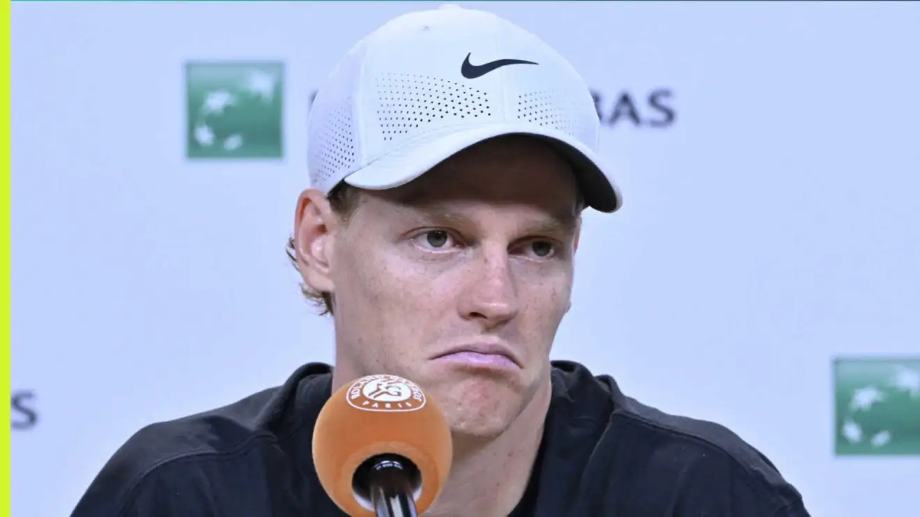 Pictured: Jannik Sinner attends a press conference