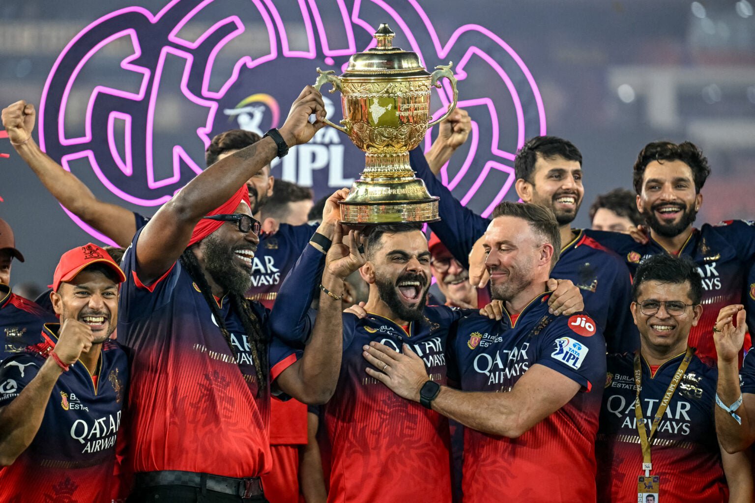 Royal Challengers Bengaluru players celebrate winning Indian Premier League