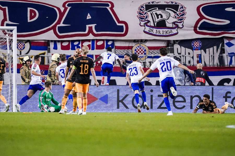 Hajduk Split celebrates scoring against Ajax