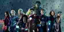The Avengers stand side by side in a promotional image for Age of Ultron
