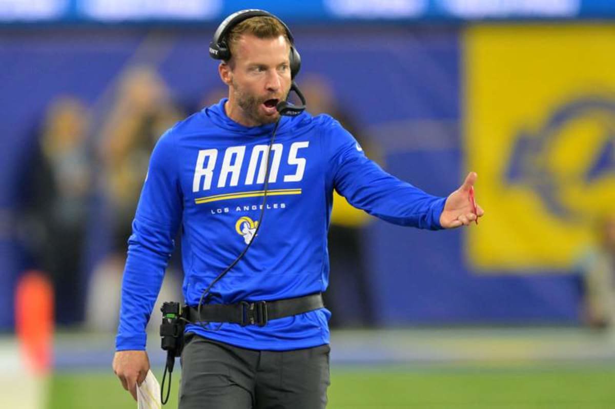 Oct 12, 2026; Inglewood, California, USA; Los Angeles Rams head coach Sean McVay reacts during the fourth quarter against the Buffalo Bills at SoFi Stadium. © Jayne Kamin-Oncea-Imagn Images