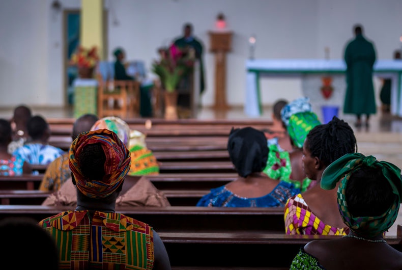 Ho, Ghana, September 16, 2018: Sunday service at the Catholic Cathedral in rural Ghana, West Africa.