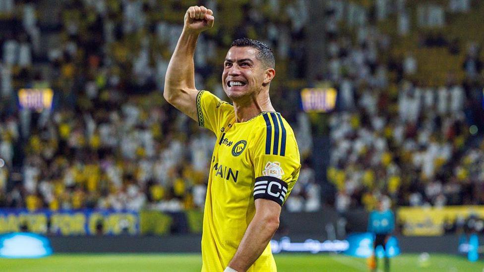 Cristiano Ronaldo celebrates a goal for Al-Nassr