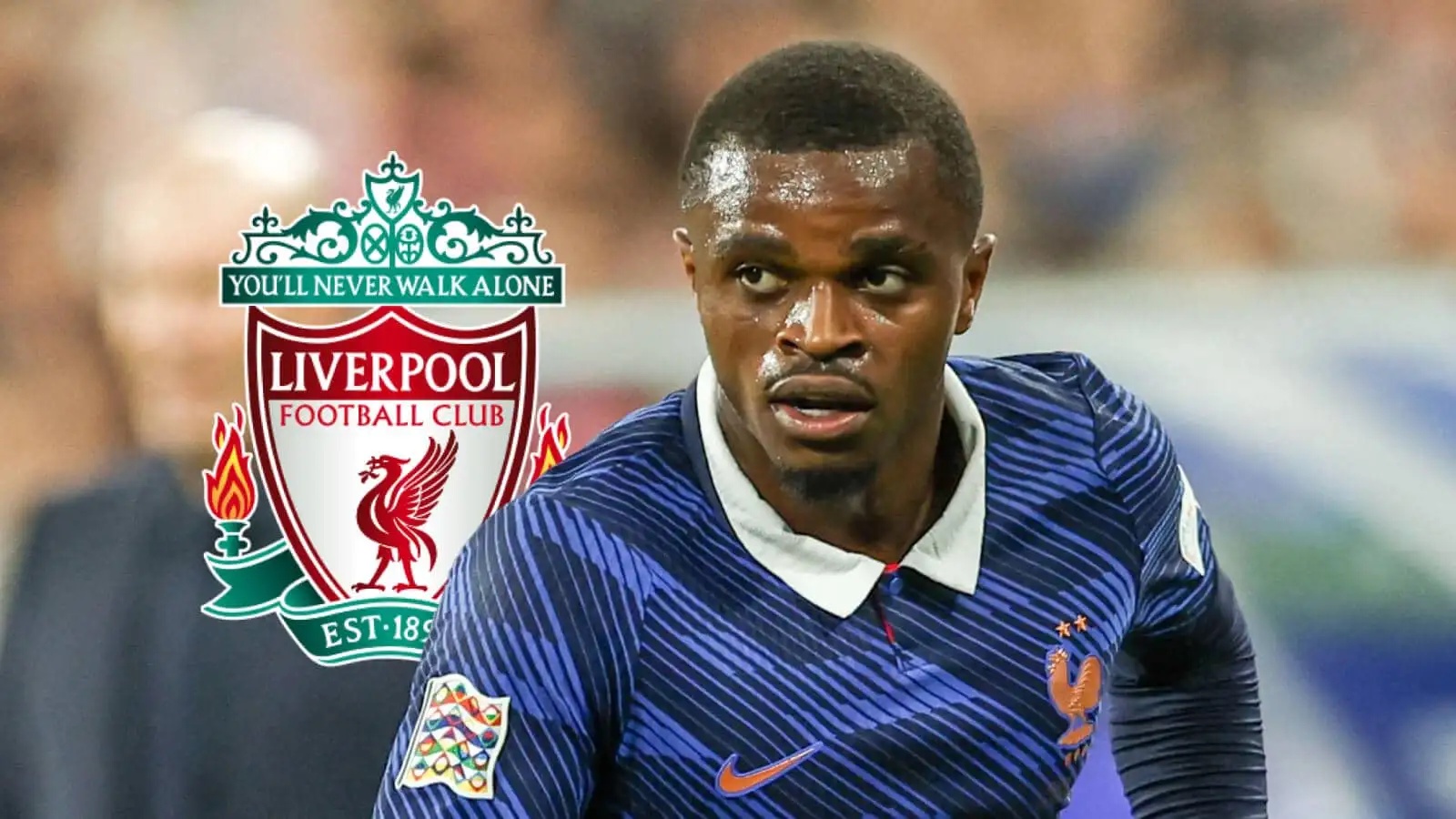 France international defender Pierre Kalulu, Liverpool badge