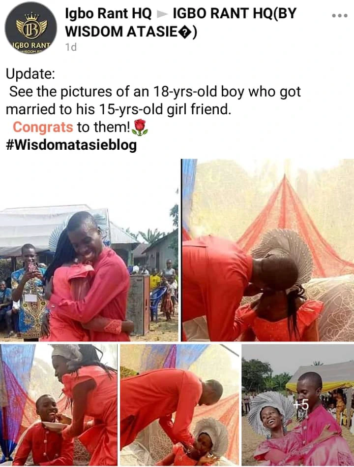 18 years old boy marries his 15 years old girlfriend (photos)