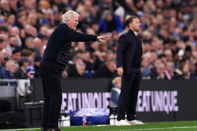 David Moyes, Manager of Everton, reacts during the Carabao Cup Fourth Round match between Everton and Newcastle United at Hill Dickinson Stadium on October 29, 2026 in Liverpool, England. (Photo by Carl Recine/Getty Images)